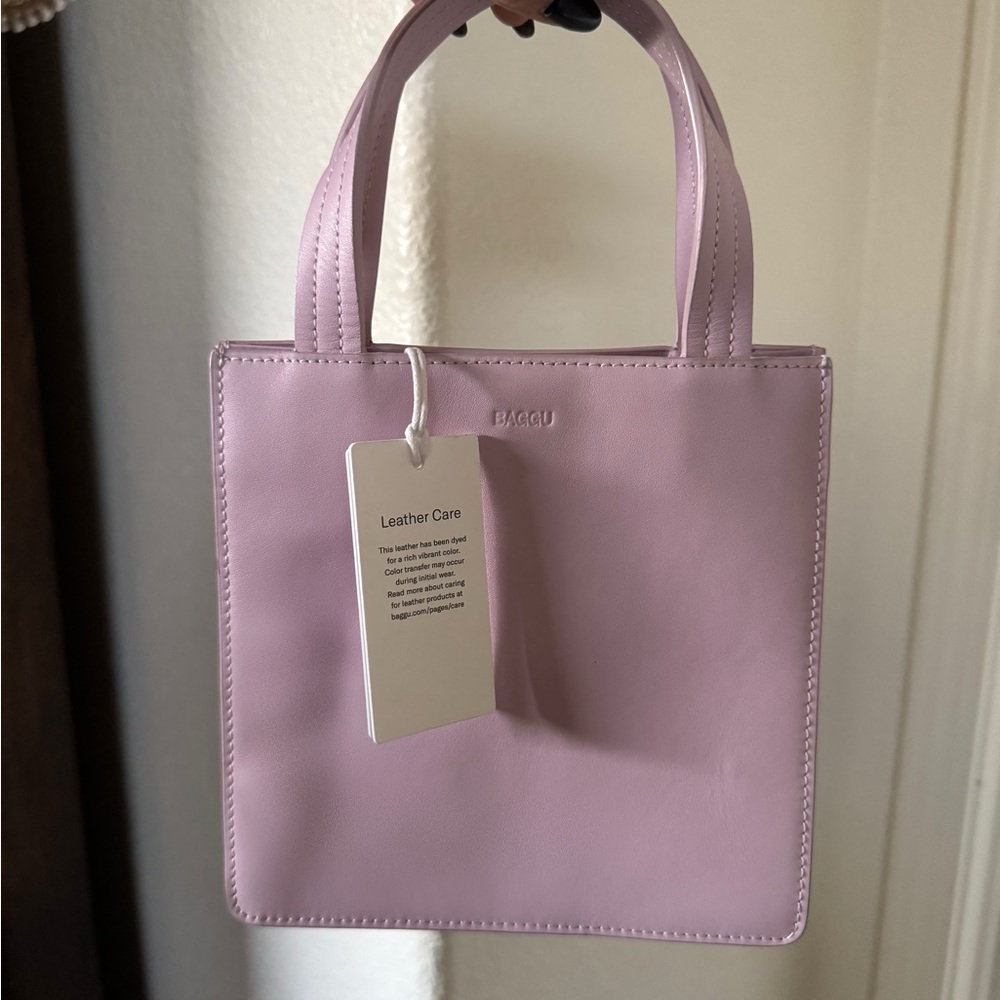 Baggu orchid small leather retail tote bag.